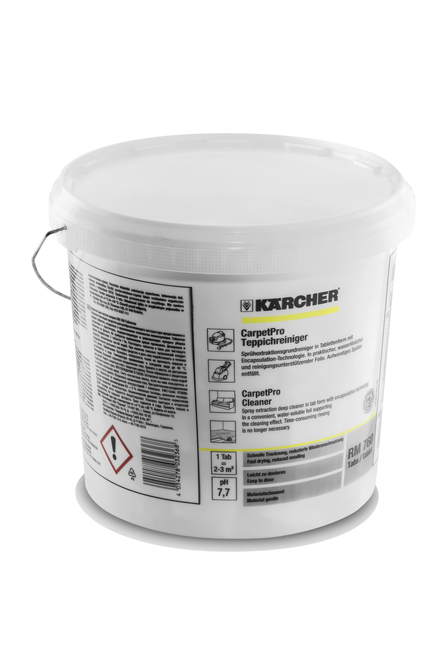 Das Bild zeigt das Produkt Kärcher CarpetPro Teppichreiniger RM 760  200 Tabs.